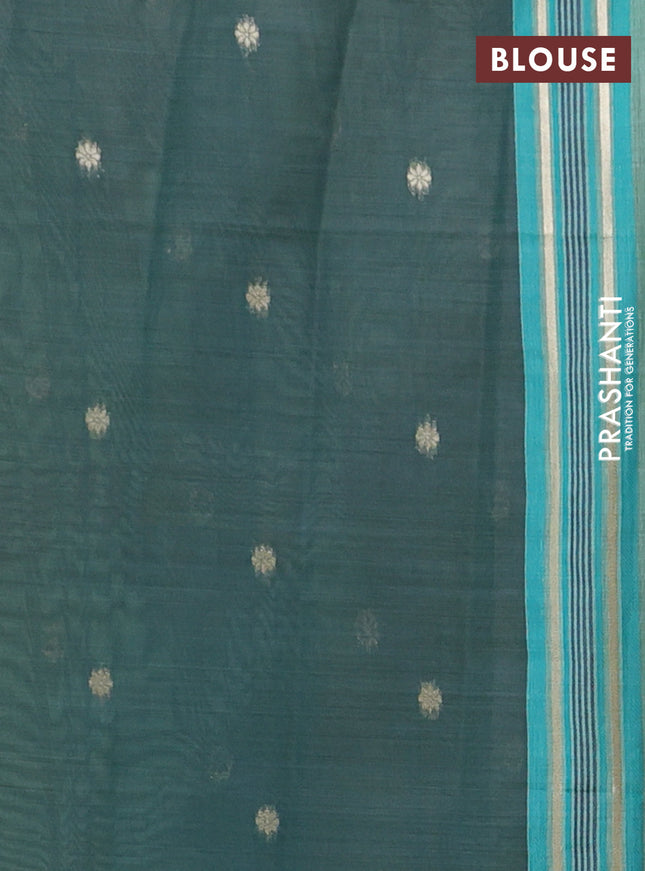 Semi jute silk saree teal green and green with thread woven floral buttas and floral design weaving pallu
