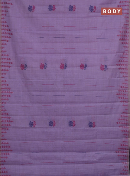 Semi jute silk saree lavender and navy blue with thread woven floral buttas and floral design weaving pallu