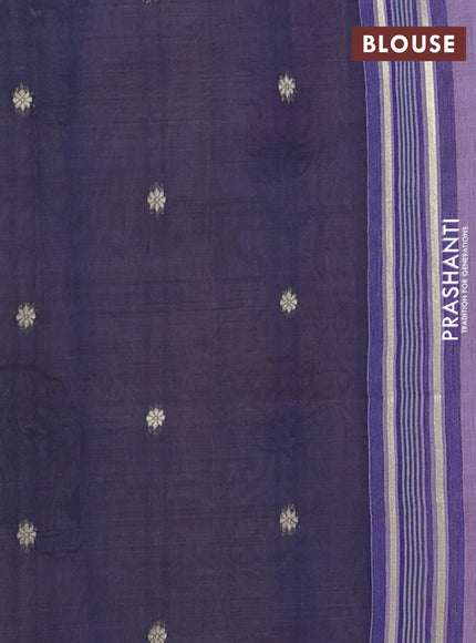Semi jute silk saree lavender and navy blue with thread woven floral buttas and floral design weaving pallu