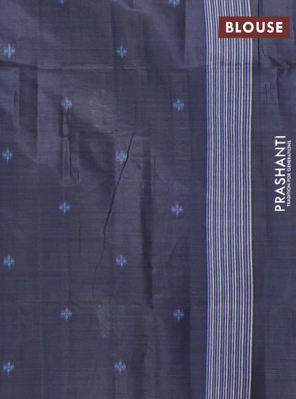 Semi jute silk saree bluish grey and navy blue with thread woven floral buttas and floral design weaving pallu