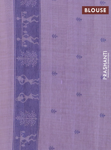 Semi jute silk saree lavender and violet with warli thread woven buttas and warli design weaving pallu