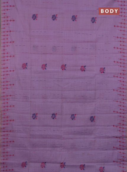 Semi jute silk saree lavender and dark blue with thread woven buttas and floral design weaving pallu