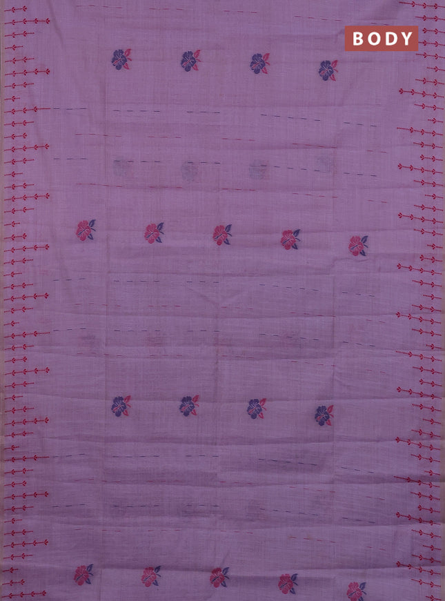 Semi jute silk saree lavender and dark blue with thread woven buttas and floral design weaving pallu