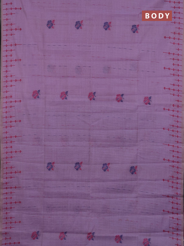 Semi jute silk saree lavender and dark blue with thread woven buttas and floral design weaving pallu