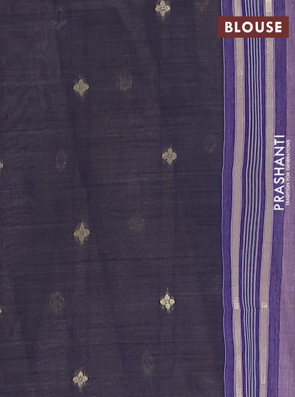 Semi jute silk saree lavender and dark blue with thread woven buttas and floral design weaving pallu
