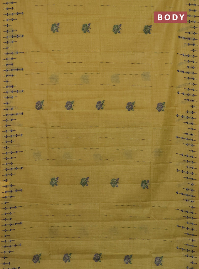 Semi jute silk saree lime yellow and green with thread woven buttas and floral design weaving pallu