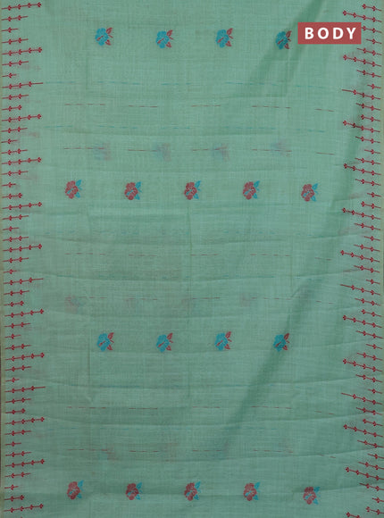 Semi jute silk saree teal green and green with thread woven buttas and floral design weaving pallu
