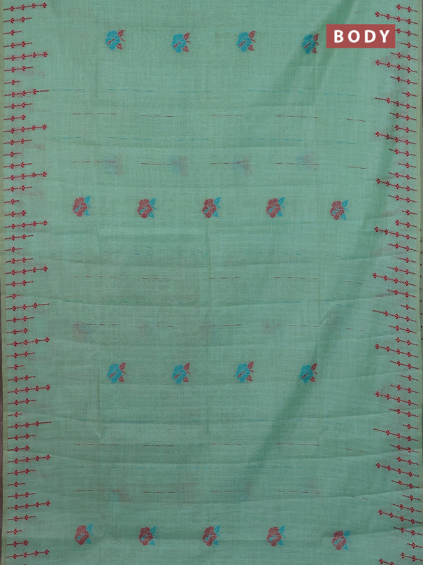 Semi jute silk saree teal green and green with thread woven buttas and floral design weaving pallu