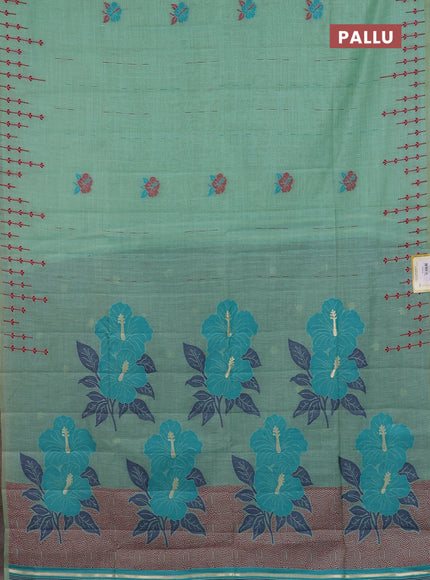 Semi jute silk saree teal green and green with thread woven buttas and floral design weaving pallu