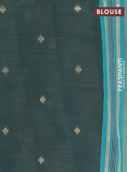 Semi jute silk saree teal green and green with thread woven buttas and floral design weaving pallu