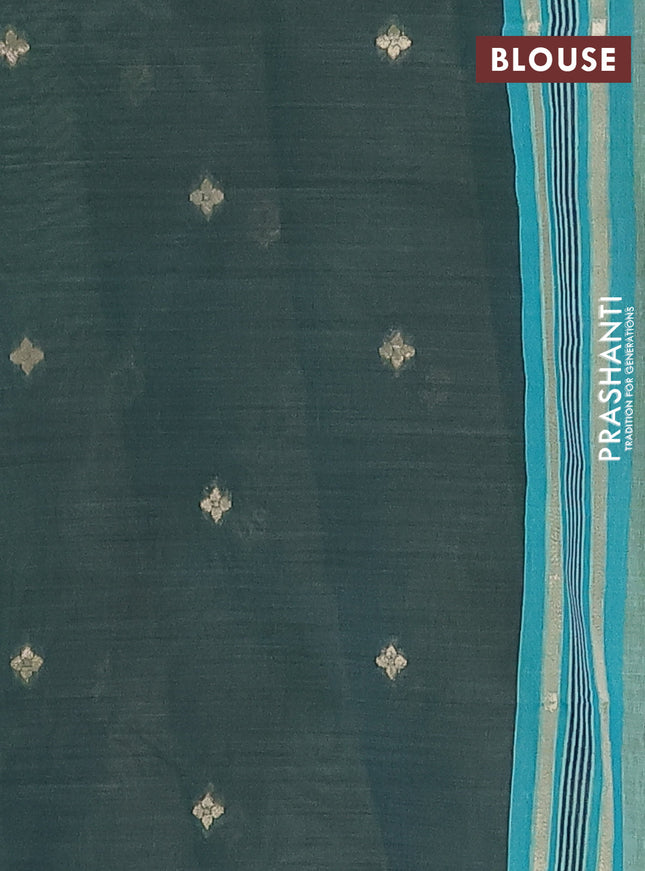 Semi jute silk saree teal green and green with thread woven buttas and floral design weaving pallu