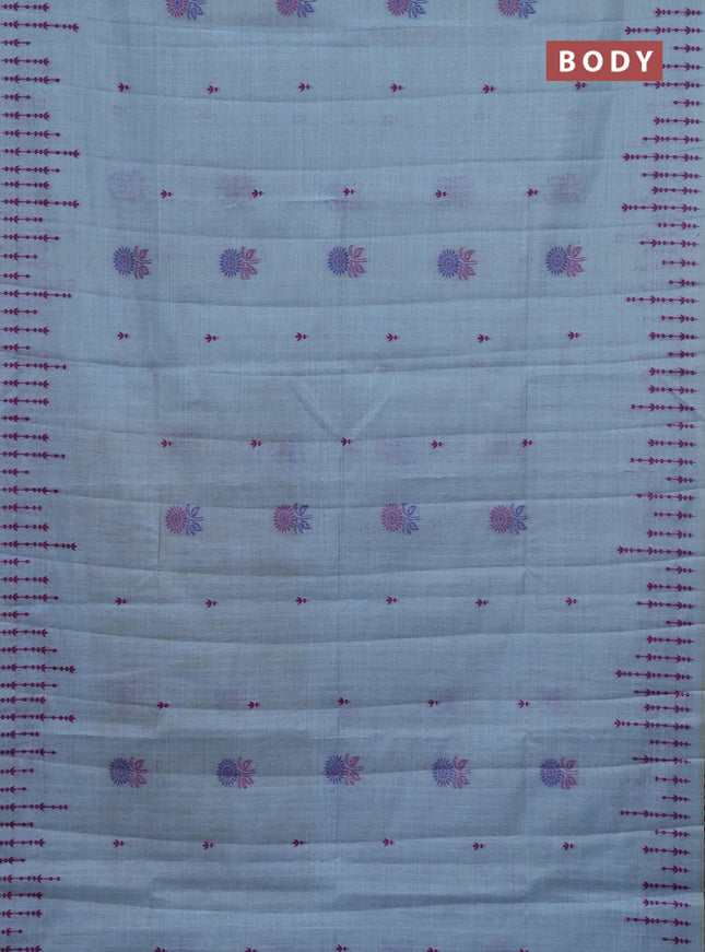 Semi jute silk saree pastel blue and blue with thread woven buttas and floral design weaving pallu