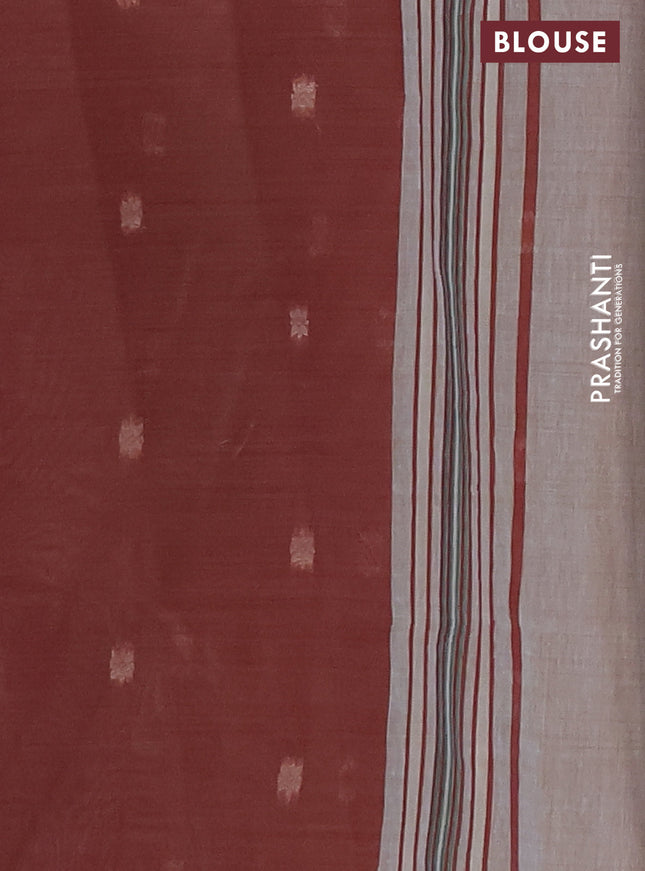 Semi jute silk saree beige and maroon shade with thread woven buttas and floral design weaving pallu