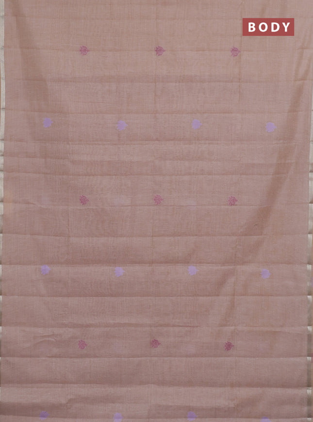 Semi jute silk saree brown shade and pastel maroon with thread woven buttas and floral design weaving pallu