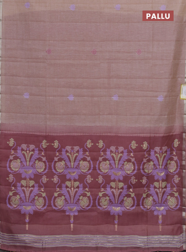 Semi jute silk saree brown shade and pastel maroon with thread woven buttas and floral design weaving pallu