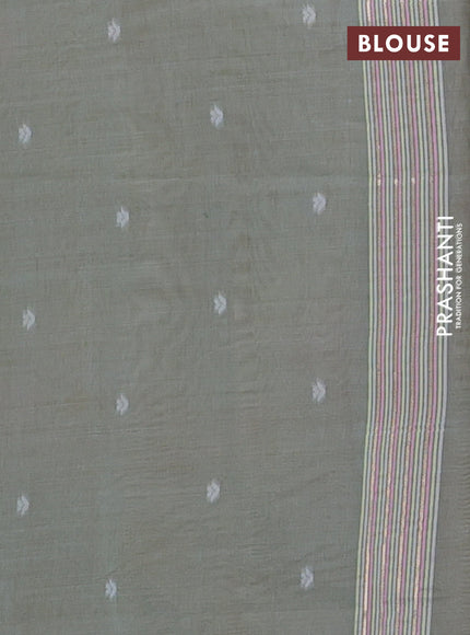 Semi jute silk saree greyish green shade with thread woven buttas and floral design weaving pallu