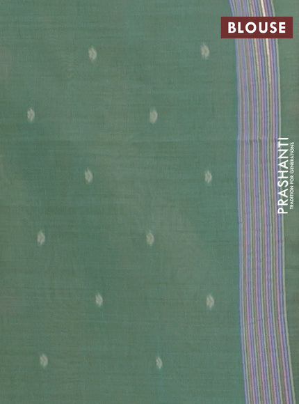 Semi jute silk saree pista green and green with thread woven buttas and floral design weaving pallu