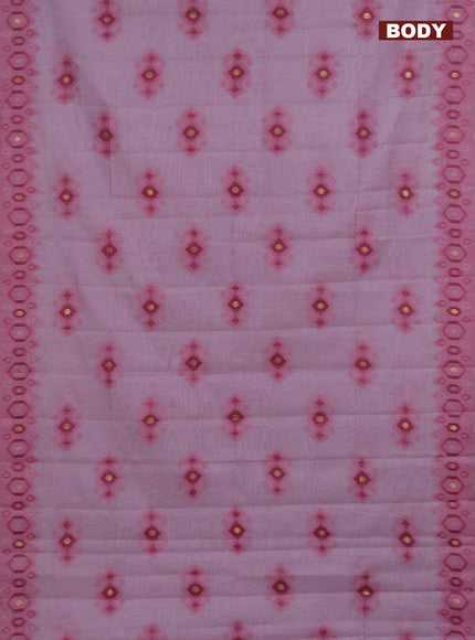 Semi jute silk saree pastel pink and dark magenta pink with thread & zari woven ikat buttas and ikat weaving pallu