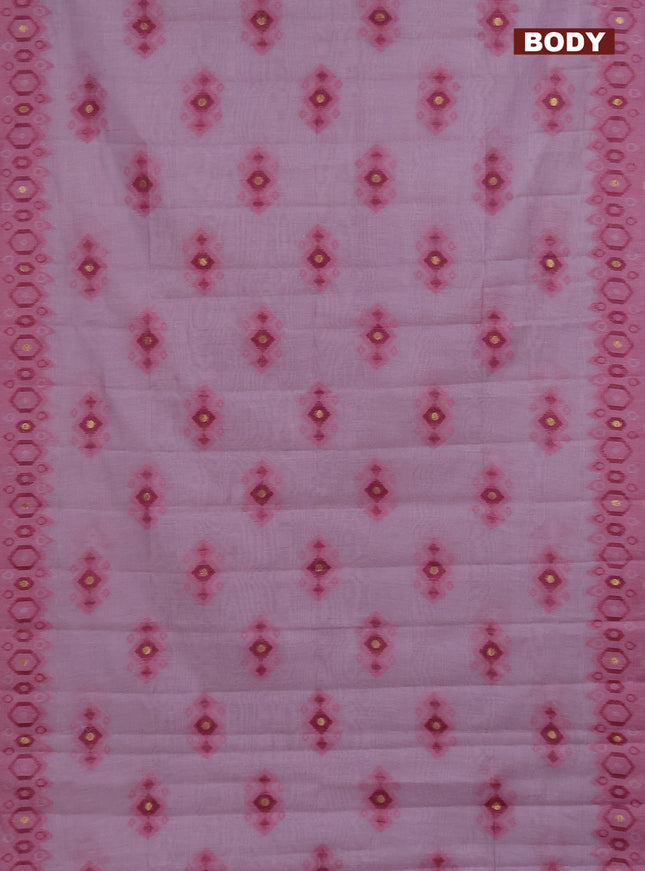 Semi jute silk saree pastel pink and dark magenta pink with thread & zari woven ikat buttas and ikat weaving pallu