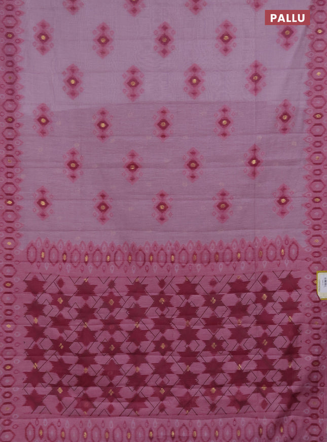 Semi jute silk saree pastel pink and dark magenta pink with thread & zari woven ikat buttas and ikat weaving pallu