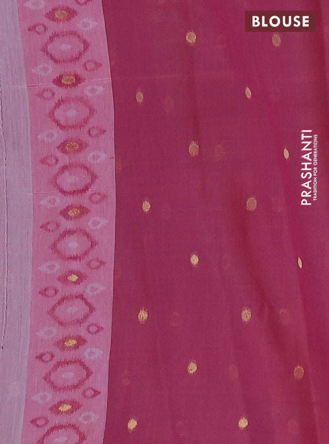 Semi jute silk saree pastel pink and dark magenta pink with thread & zari woven ikat buttas and ikat weaving pallu