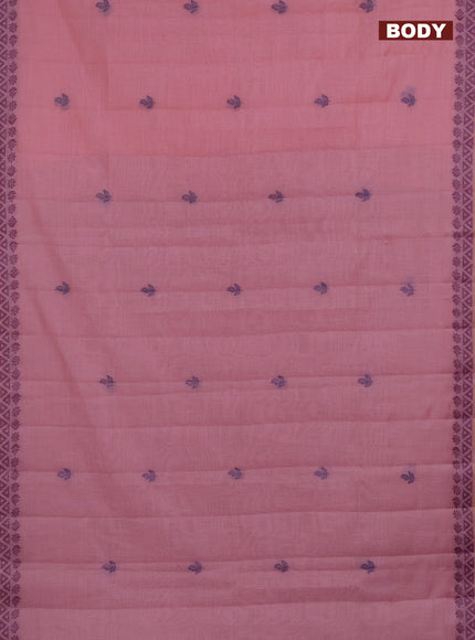 Semi jute silk saree pastel pink and wine shade with thread woven buttas and thread woven pallu