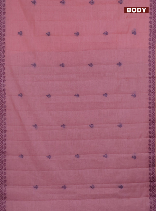 Semi jute silk saree pastel pink and wine shade with thread woven buttas and thread woven pallu