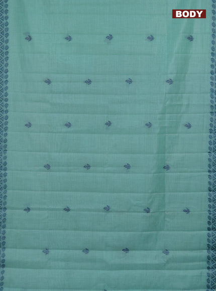 Semi jute silk saree teal green and peacock green with thread woven buttas and thread woven pallu