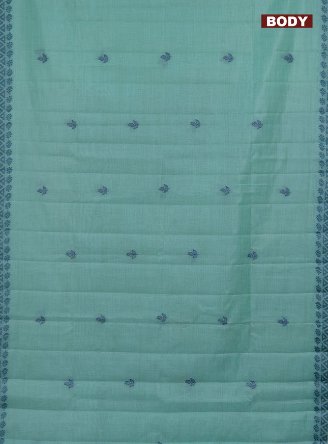 Semi jute silk saree teal green and peacock green with thread woven buttas and thread woven pallu