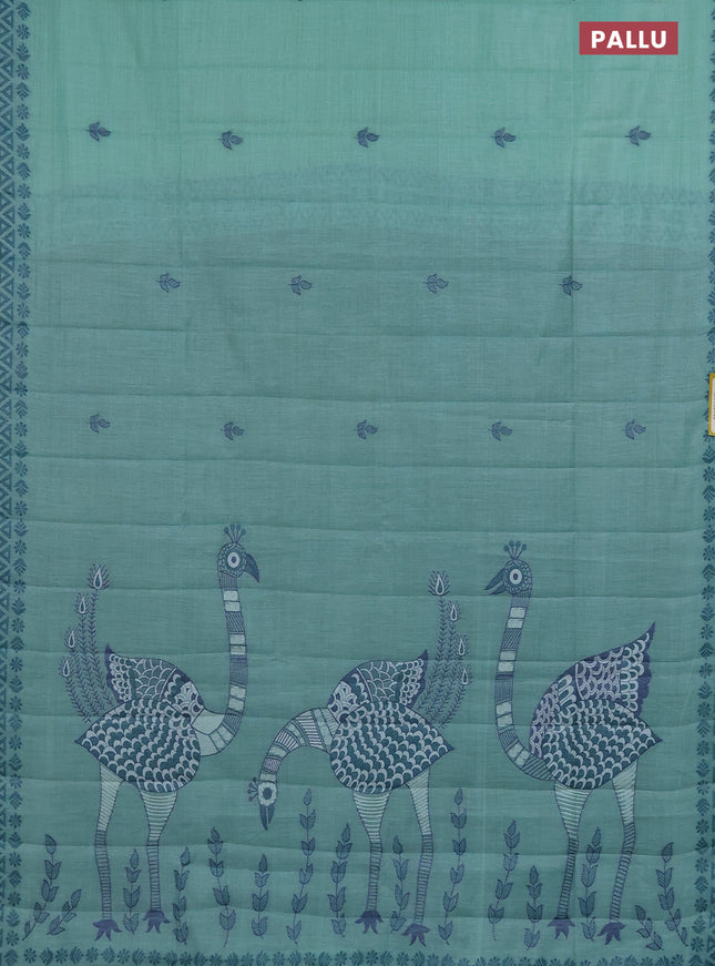 Semi jute silk saree teal green and peacock green with thread woven buttas and thread woven pallu