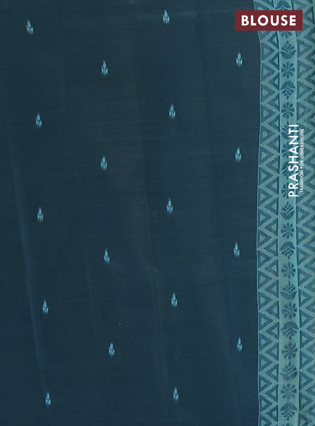 Semi jute silk saree teal green and peacock green with thread woven buttas and thread woven pallu