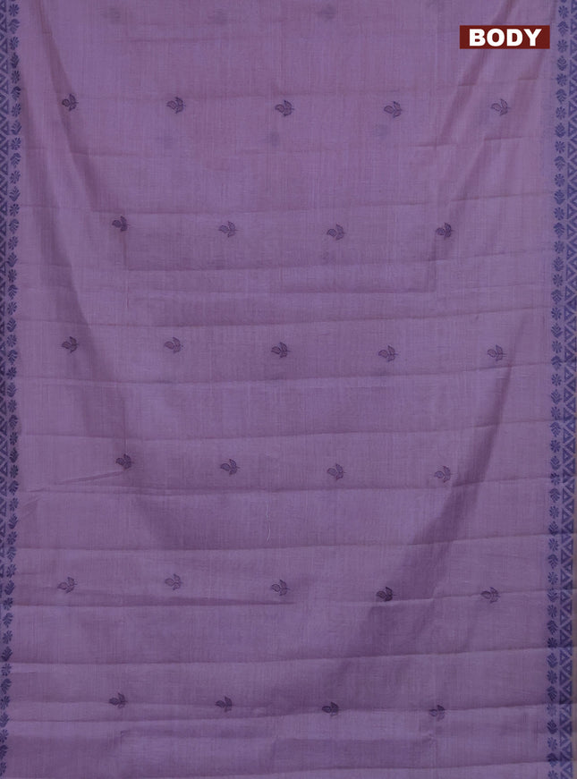 Semi jute silk saree lavender and navy blue with thread woven buttas and thread woven pallu