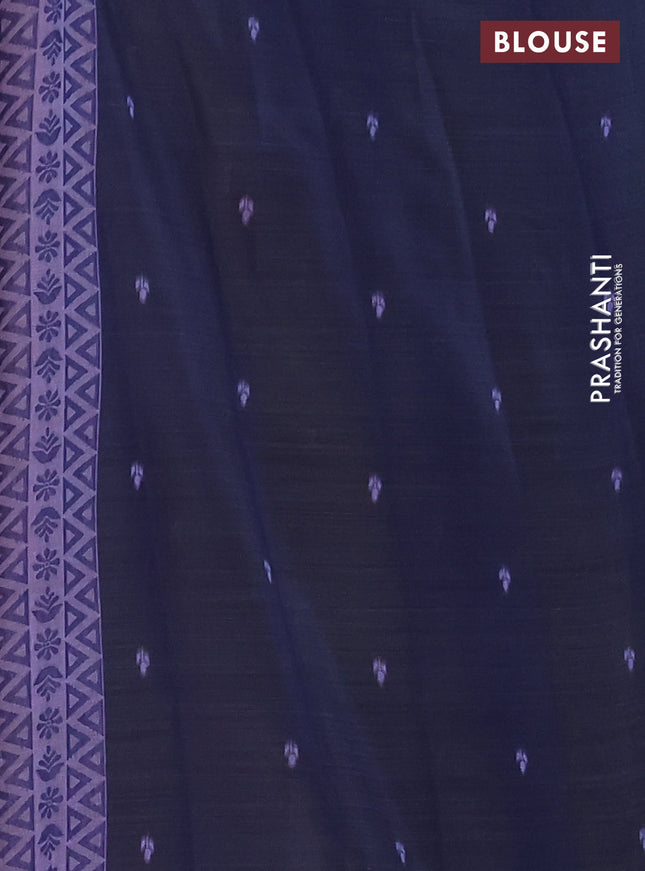 Semi jute silk saree lavender and navy blue with thread woven buttas and thread woven pallu
