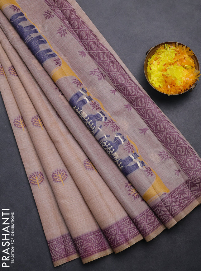 Semi jute silk saree brown shade and wine shade with thread woven buttas and thread woven pallu