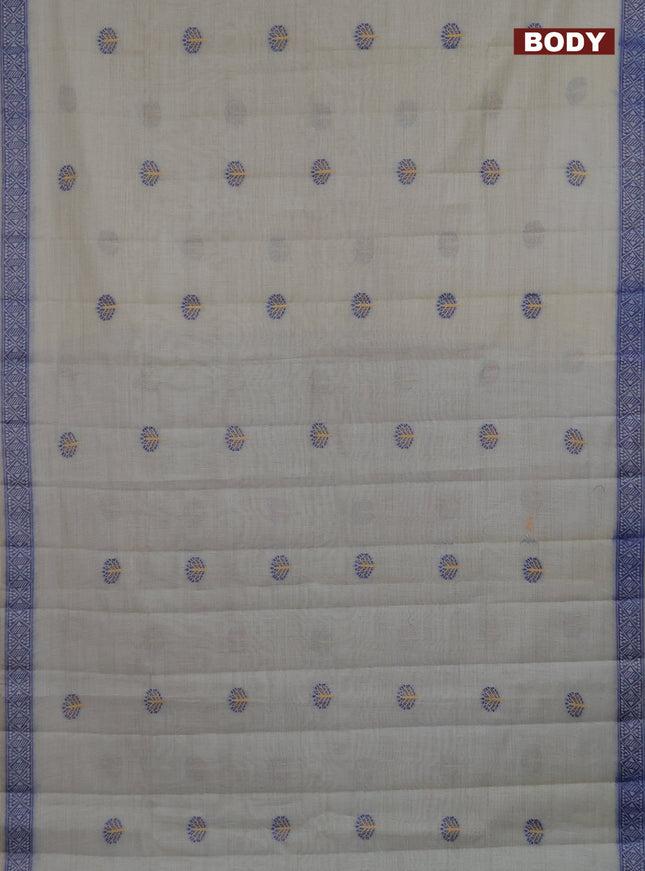 Semi jute silk saree grey shade and blue with thread woven buttas and thread woven pallu