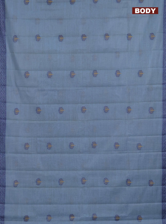 Semi jute silk saree pastel blue and navy blue with thread woven buttas and thread woven pallu