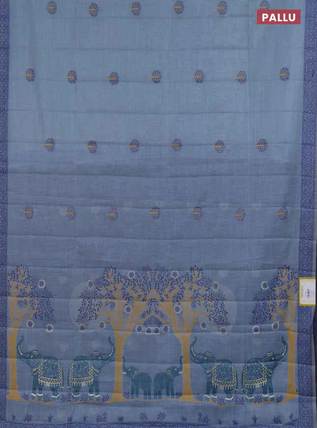 Semi jute silk saree pastel blue and navy blue with thread woven buttas and thread woven pallu