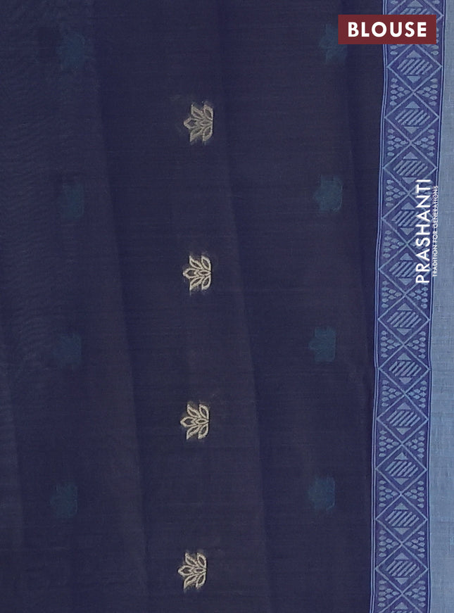Semi jute silk saree pastel blue and navy blue with thread woven buttas and thread woven pallu