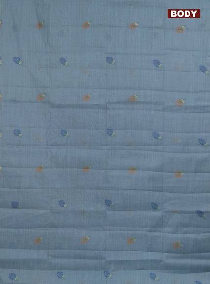 Semi jute silk saree pastel blue and blue with thread woven buttas and thread woven pallu