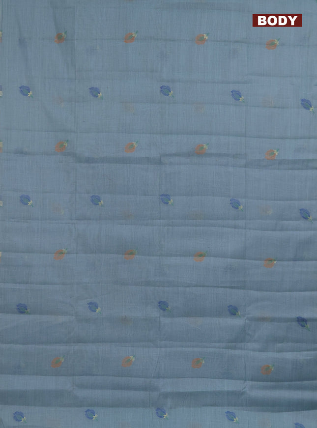 Semi jute silk saree pastel blue and blue with thread woven buttas and thread woven pallu