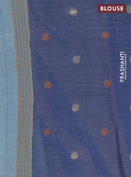Semi jute silk saree pastel blue and blue with thread woven buttas and thread woven pallu