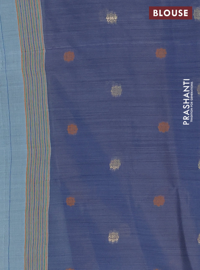 Semi jute silk saree pastel blue and blue with thread woven buttas and thread woven pallu