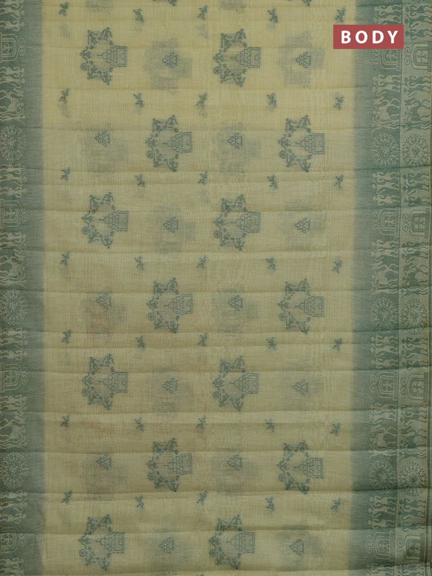 Semi jute silk saree pale yellow and green with thread woven buttas and thread woven pallu
