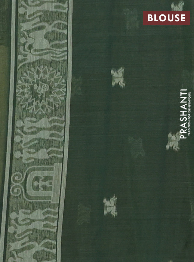 Semi jute silk saree pale yellow and green with thread woven buttas and thread woven pallu