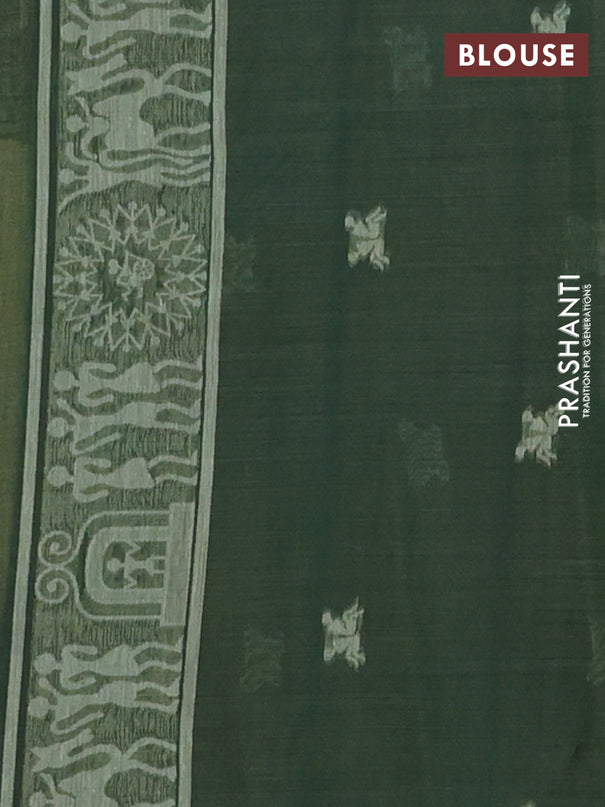 Semi jute silk saree pale yellow and green with thread woven buttas and thread woven pallu