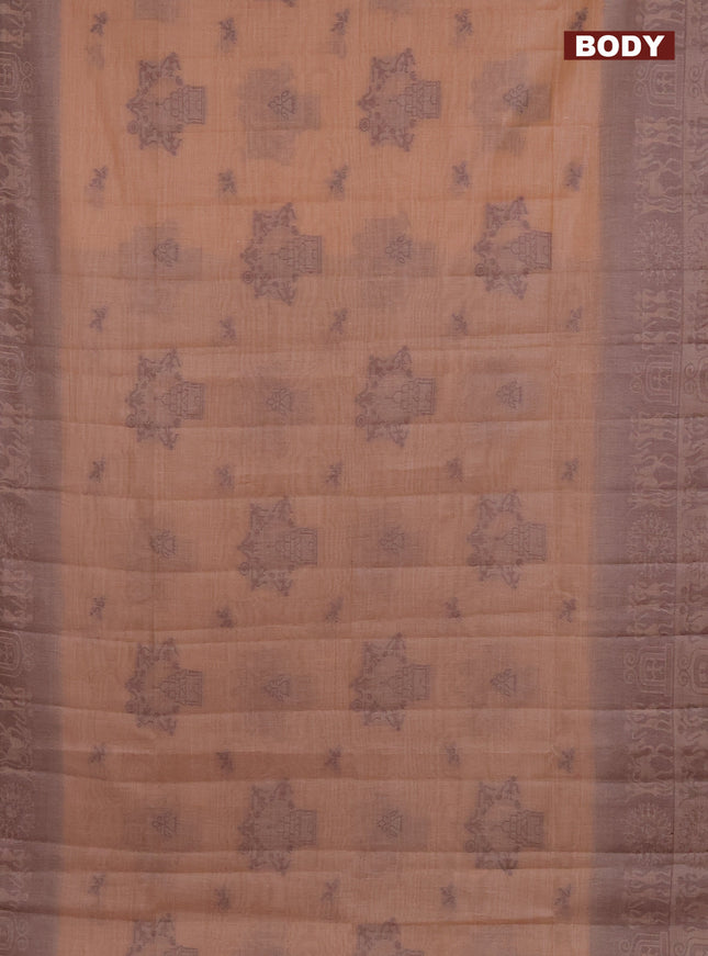 Semi jute silk saree peach shade and brown with thread woven buttas and thread woven pallu