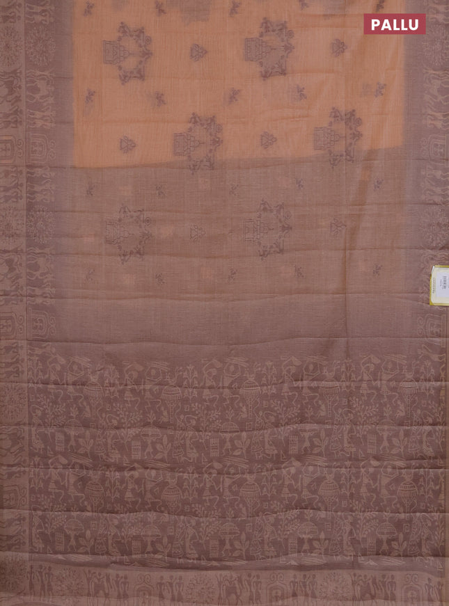 Semi jute silk saree peach shade and brown with thread woven buttas and thread woven pallu