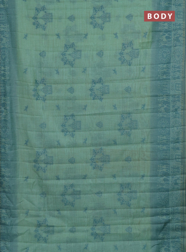 Semi jute silk saree teal green and peacock green with thread woven buttas and thread woven pallu