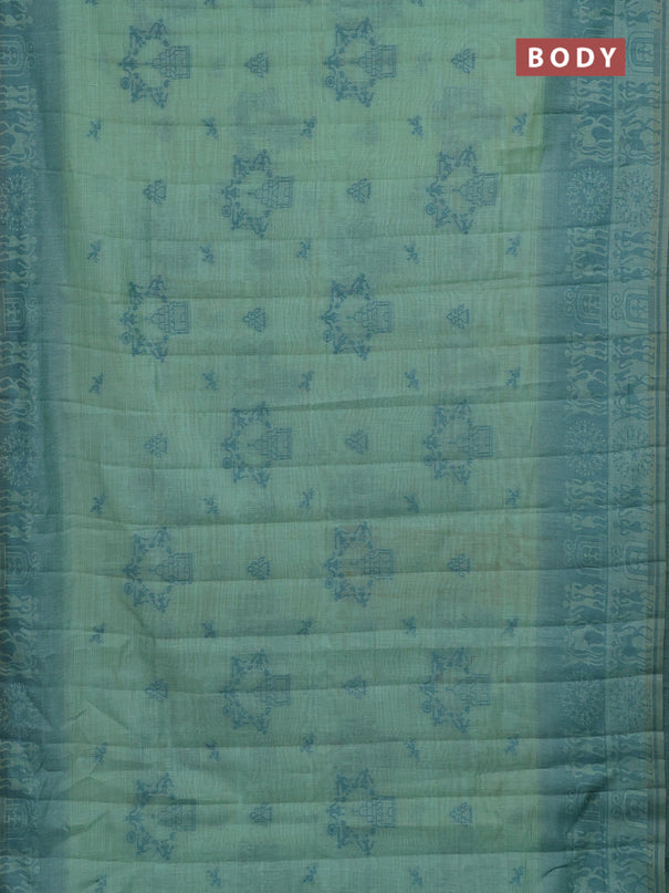 Semi jute silk saree teal green and peacock green with thread woven buttas and thread woven pallu