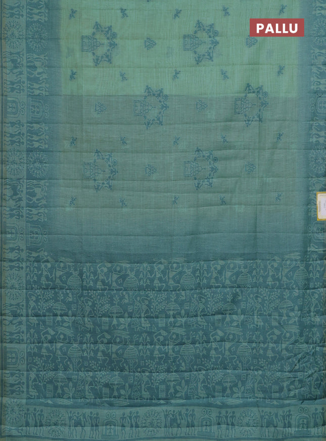 Semi jute silk saree teal green and peacock green with thread woven buttas and thread woven pallu